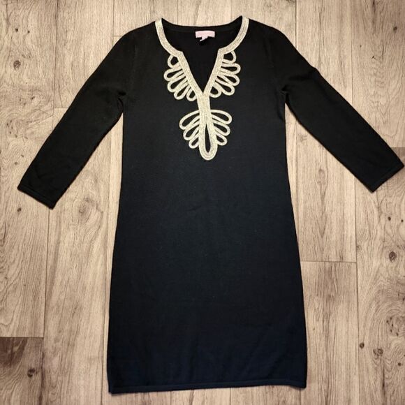 Lilly Pulitzer Devlin Merino Wool Shift Sweater Dress Black Size XS - Picture 3 of 9